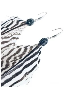 Γυναικεία σκουλαρίκια με φτερό σε καφέ μπεζ απόχρωση, καπάκι από πέτρες μαρκασίτη και γάντζους από ανοξείδωτο ατσάλι Mohican 2