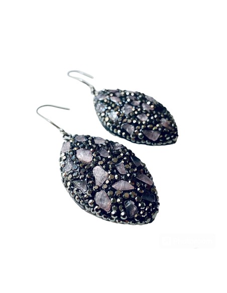 Χειροποίητο κόσμημα σκουλαρίκια με ημιπολύτιμες πέτρες και κρύσταλλα Τσεχίας