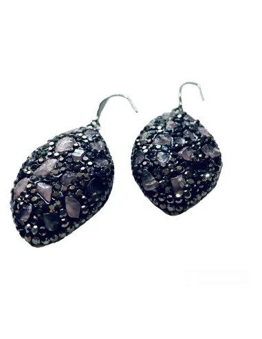 Χειροποίητο κόσμημα σκουλαρίκια με ημιπολύτιμες πέτρες και κρύσταλλα Τσεχίας