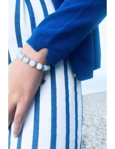 Χειροποίητο κόσμημα βραχιόλι με ημιπολύτιμες πέτρες Φεγγαρόπετρας και πέτρες Αιματίτη σε δίχρωμο κορδόνι με αυξομείωση Moon love 2