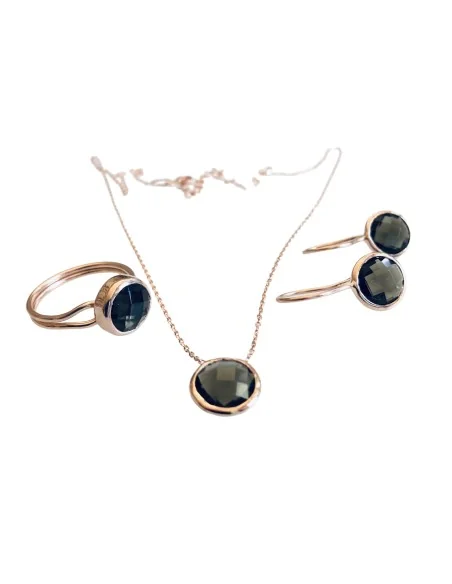 Σετ γυναικείο κοσμήματα σκουλαρίκια, κολιέ, δαχτυλίδι από ασήμι 925 σε ροζ χρυσό και κρύσταλλο Τσεχίας Silvana