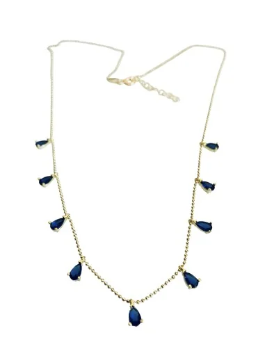 Γυναικείο κόσμημα κολιέ από ασήμι 925 επιχρυσωμένο με κρύσταλλα Τσεχίας σε μπλε Anemona