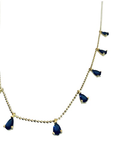 Γυναικείο κόσμημα κολιέ από ασήμι 925 επιχρυσωμένο με κρύσταλλα Τσεχίας σε μπλε Anemona