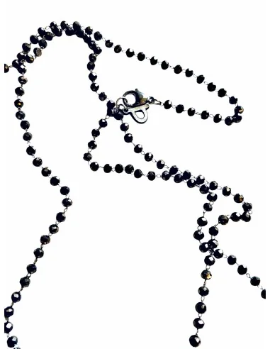 Χειροποίητο κόσμημα μακρύ ροζάριο από ατσάλι με κρύσταλλα σε καφέ γκρι απόχρωση