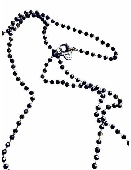 Χειροποίητο κόσμημα μακρύ ροζάριο από ατσάλι με κρύσταλλα σε καφέ γκρι απόχρωση