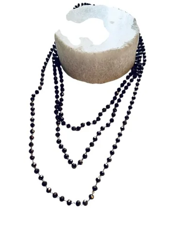 Χειροποίητο κόσμημα μακρύ ροζάριο από ατσάλι με κρύσταλλα σε καφέ γκρι απόχρωση