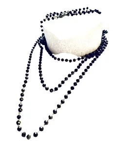 Χειροποίητο κόσμημα μακρύ ροζάριο από ατσάλι με κρύσταλλα σε καφέ γκρι απόχρωση