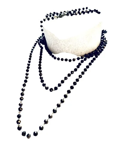 Χειροποίητο κόσμημα μακρύ ροζάριο από ατσάλι με κρύσταλλα σε καφέ γκρι απόχρωση