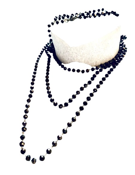 Χειροποίητο κόσμημα μακρύ ροζάριο από ατσάλι με κρύσταλλα σε καφέ γκρι απόχρωση