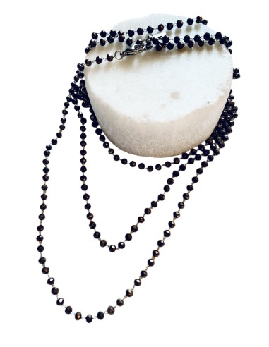 Χειροποίητο κόσμημα μακρύ ροζάριο από ατσάλι με κρύσταλλα σε καφέ γκρι απόχρωση