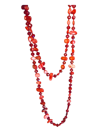 Χειροποίητο κολιέ με πέτρες Αχάτη και κρύσταλλα Τσεχίας σε 4 αποχρώσεις, κόκκινο, βεραμάν, μαύρο και λευκό Clara