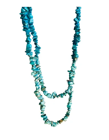 Χειροποίητο κόσμημα μακρύ κολιέ με ακανόνιστες πέτρες Χαολίτη σε τιρκουάζ βεραμάν Oceania