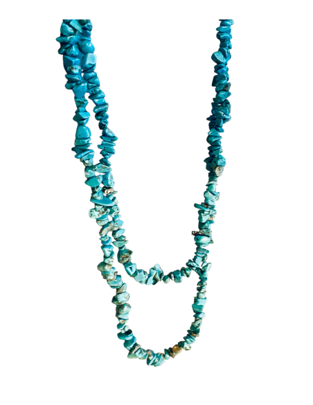 Χειροποίητο κόσμημα μακρύ κολιέ με ακανόνιστες πέτρες Χαολίτη σε τιρκουάζ βεραμάν Oceania