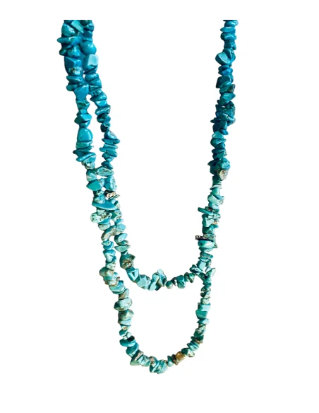 Χειροποίητο κόσμημα μακρύ κολιέ με ακανόνιστες πέτρες Χαολίτη σε τιρκουάζ βεραμάν Oceania
