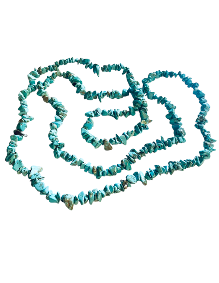 Χειροποίητο κόσμημα μακρύ κολιέ με ακανόνιστες πέτρες Χαολίτη σε τιρκουάζ βεραμάν Oceania