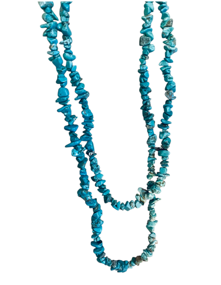 Χειροποίητο κόσμημα μακρύ κολιέ με ακανόνιστες πέτρες Χαολίτη σε τιρκουάζ βεραμάν Oceania