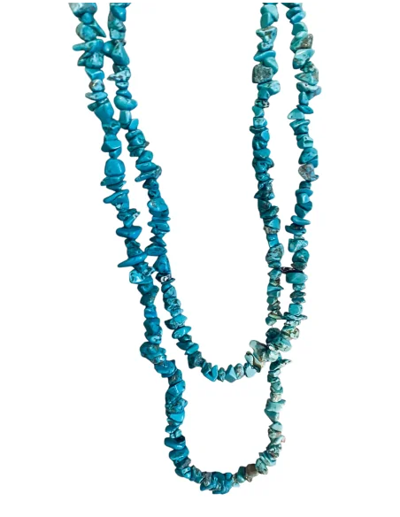 Χειροποίητο κόσμημα μακρύ κολιέ με ακανόνιστες πέτρες Χαολίτη σε τιρκουάζ βεραμάν Oceania