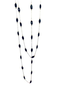 Χειροποίητο κόσμημα κολιέ χρυσή αλυσίδα από ατσάλι και οβάλ μαύρα κρύσταλλα Pythia