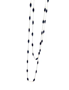 Χειροποίητο κόσμημα κολιέ χρυσή αλυσίδα από ατσάλι και οβάλ μαύρα κρύσταλλα Pythia 2