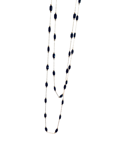 Χειροποίητο κόσμημα κολιέ χρυσή αλυσίδα από ατσάλι και οβάλ μαύρα κρύσταλλα Pythia