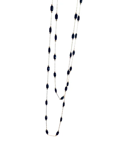 Χειροποίητο κόσμημα κολιέ χρυσή αλυσίδα από ατσάλι και οβάλ μαύρα κρύσταλλα Pythia