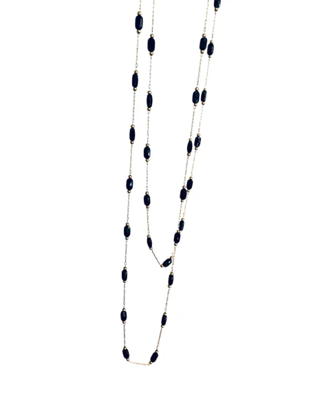 Χειροποίητο κόσμημα κολιέ χρυσή αλυσίδα από ατσάλι και οβάλ μαύρα κρύσταλλα Pythia Χειροποίητο κόσμημα κολιέ χρυσή αλυσίδα από ατσάλι και οβάλ μαύρα κρύσταλλα Pythia