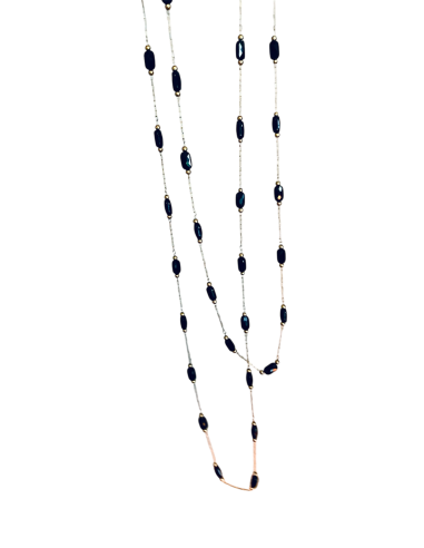 Χειροποίητο κόσμημα κολιέ χρυσή αλυσίδα από ατσάλι και οβάλ μαύρα κρύσταλλα Pythia