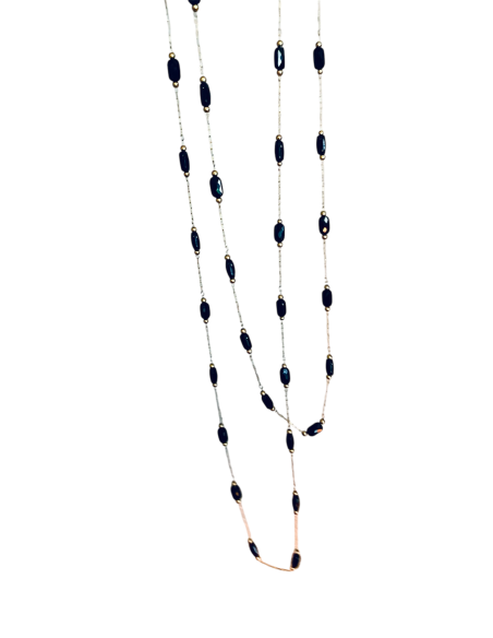 Χειροποίητο κόσμημα κολιέ χρυσή αλυσίδα από ατσάλι και οβάλ μαύρα κρύσταλλα Pythia