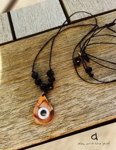 Κρεμαστό κόσμημα κολιέ μάτι τύπου φίλντισι με διακοσμητικά κρύσταλλα 2