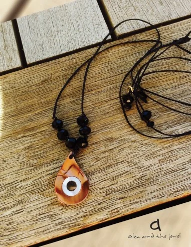 Κρεμαστό κόσμημα κολιέ μάτι τύπου φίλντισι με διακοσμητικά κρύσταλλα