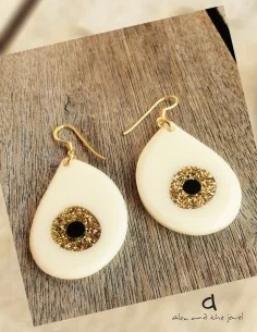 Κόσμημα σκουλαρίκια σε σχήμα σταγόνα με glitter λεπτομέρειες σε 6 αποχρώσεις και γάντζους από ασήμι 925 επιχρυσωμένο The eye 2