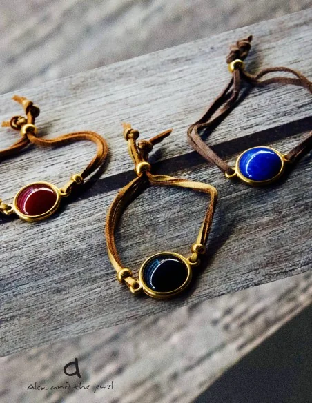 Βραχιόλι με ημιπολύτιμη πέτρα σε καστόρ δέρμα Filio Βραχιόλι με ημιπολύτιμη πέτρα σε καστόρ δέρμα Filio