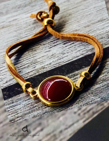 Βραχιόλι με ημιπολύτιμη πέτρα σε καστόρ δέρμα Filio