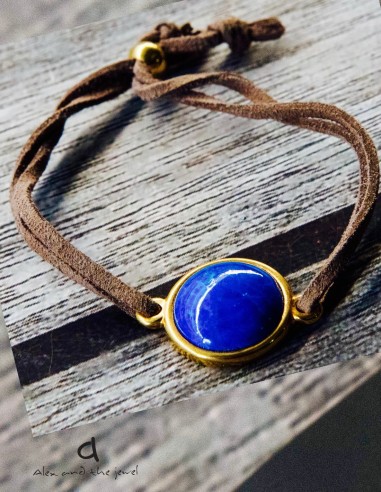 Βραχιόλι με ημιπολύτιμη πέτρα σε καστόρ δέρμα Filio