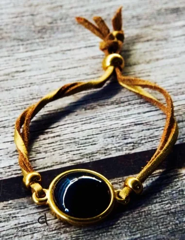 Βραχιόλι με ημιπολύτιμη πέτρα σε καστόρ δέρμα Filio