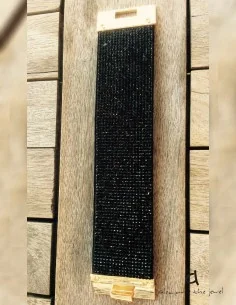 Κόσμημα βραχιόλι σταθερό, φαρδύ με στρας και επιχρυσωμένο σταθερό χρυσό κούμπωμα σε μαύρο και γκρι Sparkle 2