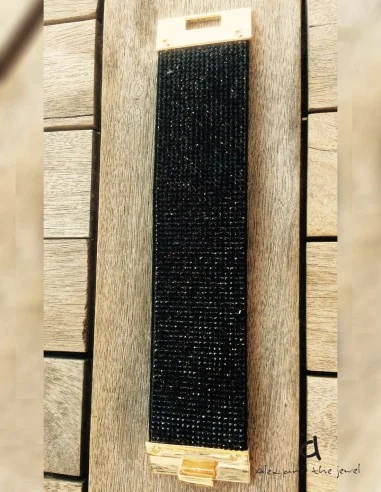 Κόσμημα βραχιόλι σταθερό, φαρδύ με στρας και επιχρυσωμένο σταθερό χρυσό κούμπωμα σε μαύρο και γκρι Sparkle