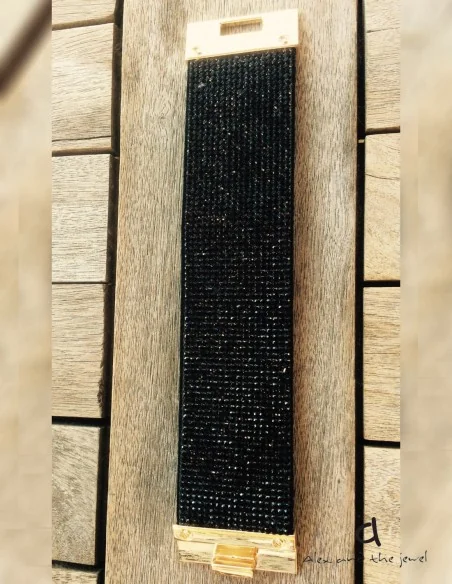 Κόσμημα βραχιόλι σταθερό, φαρδύ με στρας και επιχρυσωμένο σταθερό χρυσό κούμπωμα σε μαύρο και γκρι Sparkle Κόσμημα βραχιόλι σταθερό, φαρδύ με στρας και επιχρυσωμένο σταθερό χρυσό κούμπωμα σε μαύρο και γκρι Sparkle