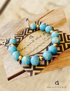 Χειροποίητο κόσμημα βραχιόλι με ημιπολύτιμες πέτρες Χαολίτη σε γαλάζιο και μπίλιες από πέτρες Αιματίτη Sky Blue 2