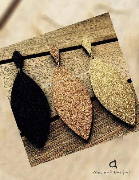 Κόσμημα σκουλαρίκια σε σχήμα φύλλου με ανάγλυφες glitter λεπτομέρειες Leaves