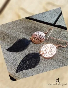 Κόσμημα σκουλαρίκια φιλιγκρί από κατεργασμένο ορείχαλκο σε μαύρο και ροζ χρυσό με γάντζους από ασήμι 925 επιχρυσωμένο 2