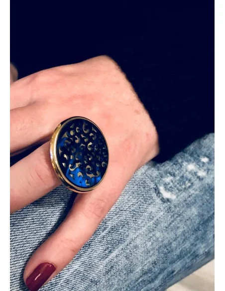 Γυναικείο στρογγυλό δαχτυλίδι με αυξομείωση σε μπλε Stencil Γυναικείο στρογγυλό δαχτυλίδι με αυξομείωση σε μπλε Stencil