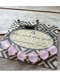 Χειροποίητο κόσμημα βραχιόλι με ροζ ημιπολύτιμες πέτρες Αχάτη και χρυσές πέτρες Αιματίτη σε κορδόνι με αυξομείωση Pinko 2