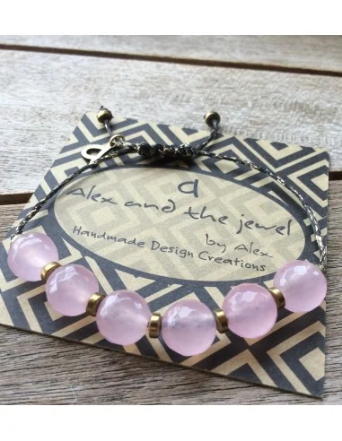 Χειροποίητο κόσμημα βραχιόλι με ροζ ημιπολύτιμες πέτρες Αχάτη και χρυσές πέτρες Αιματίτη σε κορδόνι με αυξομείωση Pinko