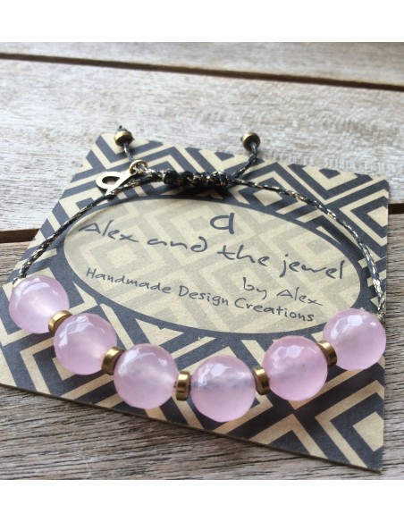 Χειροποίητο κόσμημα βραχιόλι με ροζ ημιπολύτιμες πέτρες Αχάτη και χρυσές πέτρες Αιματίτη σε κορδόνι με αυξομείωση Pinko