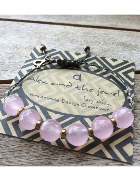 Χειροποίητο κόσμημα βραχιόλι με ροζ ημιπολύτιμες πέτρες Αχάτη και χρυσές πέτρες Αιματίτη σε κορδόνι με αυξομείωση Pinko