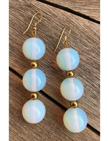 Κόσμημα σκουλαρίκια με ημιπολύτιμους λίθους Fεγγαρόπετρας και Aιματίτη σε ασημένιους επιχρυσωμένους γάντζους Moonkissed