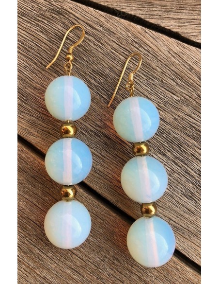 Κόσμημα σκουλαρίκια με ημιπολύτιμους λίθους Fεγγαρόπετρας και Aιματίτη σε ασημένιους επιχρυσωμένους γάντζους Moonkissed