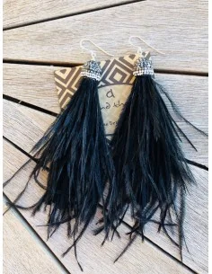 Κόσμημα γυναικεία σκουλαρίκια με φυσικά φτερά σε μαύρο ή λευκό και καπάκι με λαμπερές πέτρες Μαρκασίτη Feathers 2