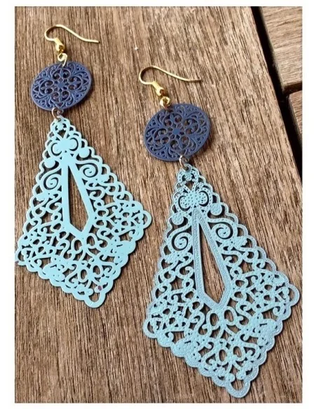 Κόσμημα σκουλαρίκια με μοτίφ φιλιγκρί 2 στοιχείων σε 3 αποχρώσεις με γάντζους από ασήμι 925 επιχρυσωμένο Dantela